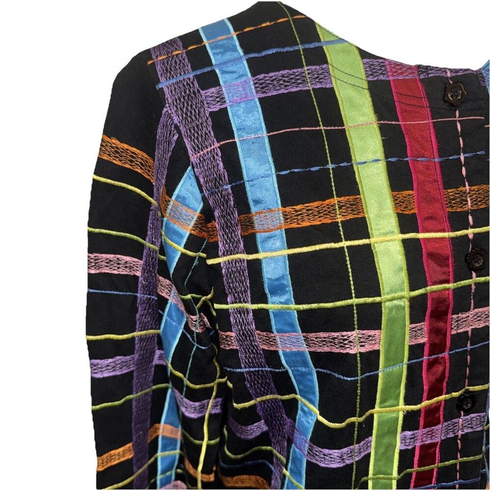 Michael Simon Lite Cotton Jacket M Colorful Plaid Patchwork Embroidered Art Wear - Picture 4 of 8
